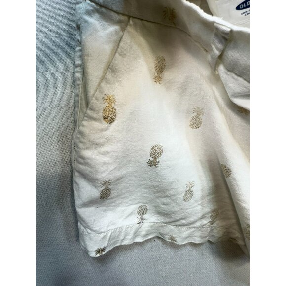 Old Navy Womens Pineapple Print Linen Blend Shorts Size 6 White & Gold - Picture 5 of 9